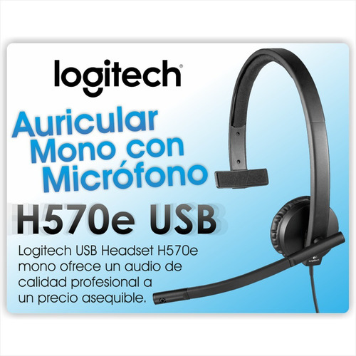 Imagen 2 de 8 de Diadema Logitech Usb Headset Monoaural H570e, Skype / Cisco