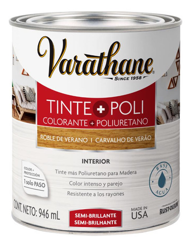 Tinte+poliuretano Para Madera Semi Brillante Varathane 946ml Color Roble Verano