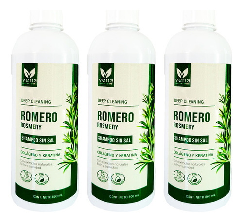 3 Shampoo Romero Sin Sal  Vena 500ml