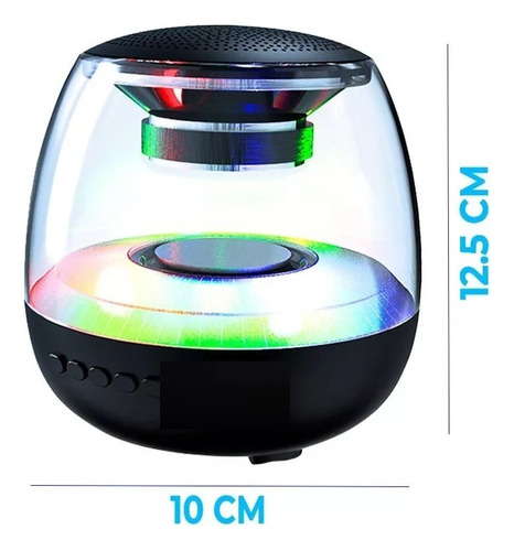 Bocina Rgb Led Bluetooth Inalambrica Transparente Musica 10m Color Negro