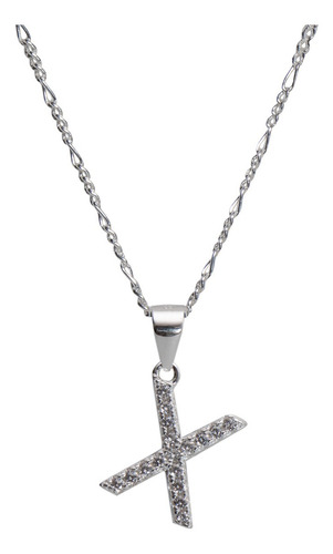 Dije +cadena 100% Plata Ley Letra Inicial Collar Amor Color Plateado X