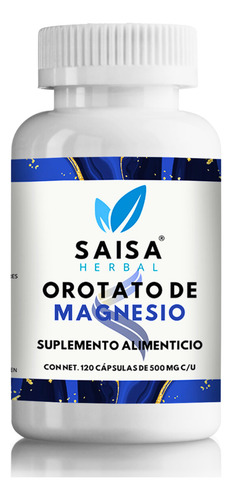 Orotato De Magnesio 100% Puro De 120 Cápsulas Saisa Herbal Sabor Sin Sabor