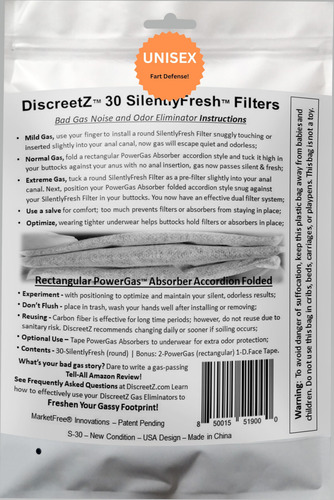 Discreetz Filtro De Flatulencia Real. Eliminador De Olor Y R
