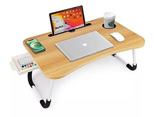 Mesa Portatil Plegable con Portavasos. Escritorio para ordenador, Soporte  para Laptop, Bandeja de Cama, Moda de Mujer