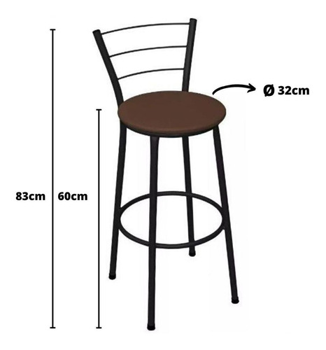 Imagem 3 de 6 de Kit 4 Banquetas Médias Bar Preta Com Encosto Assento Marrom
