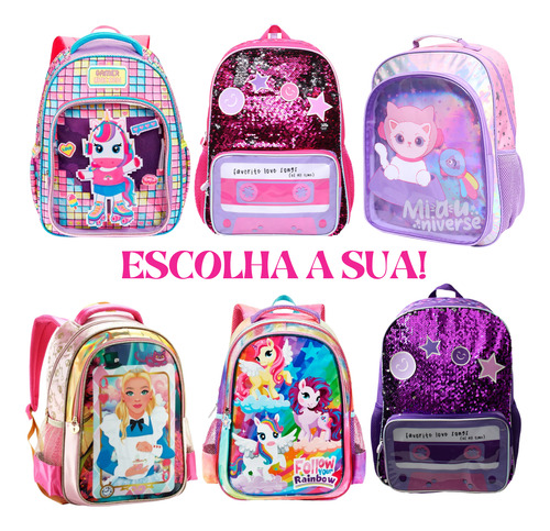 Mochila Escolar Feminina Infantil Menina Bolsa Unicornio
