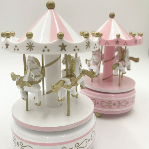 . Carrusel Musical Vintage De Madera, 4 Caballos, Redondo,