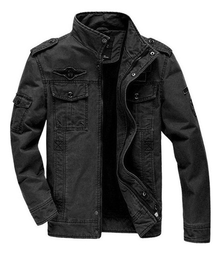 Chaqueta Militar Casual De Algodón Para Hombre, Negra