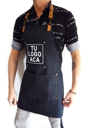 Delantal De Jean Y Cuero Estampado Con Tu Logo X 10 Unidades