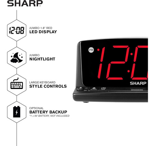 Reloj Despertador Led Sharp - Números Grandes, Luz Nocturna