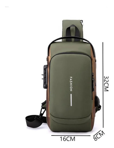 Bandolera Impermeable Con Sistema De Seguridad Amplia Verde Musgo