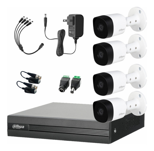 Dahua Kit CCTV 4 Cámaras Metálicas 5 Mp con Transceptores Kit de Video Vigilancia con Detección de Movimiento Alta Resolución