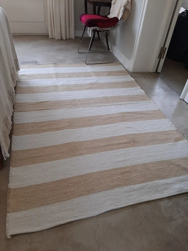 Alfombra Tejida Rayada 1,3m X 2,0m - Crudo / Camel