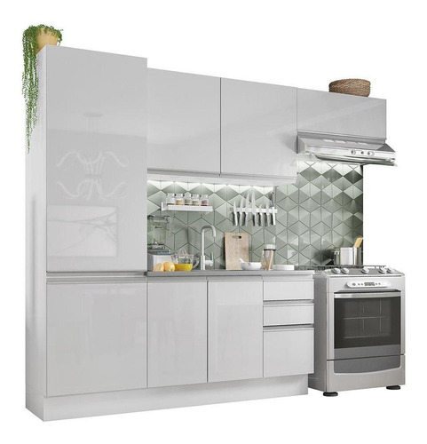 Armário De Cozinha Completa 260cm Mdf Acordes Madesa Bb 02 Cor Branco