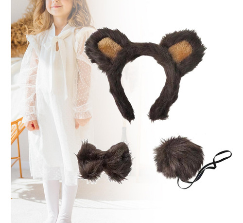 Conjunto De Diadema Con Orejas Y Cola De Animales, Lindo Oso