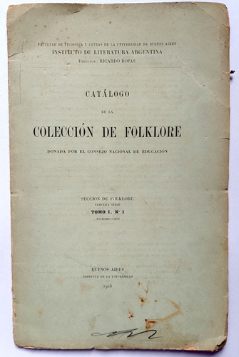 Catálogo De Colección Folklore 1925 Numero 1 Ricardo Rojas