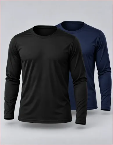 Kit 2 Camisas Uv50+ Segunda Pele Masculina Manga Longa Preto E Azul-marinho M