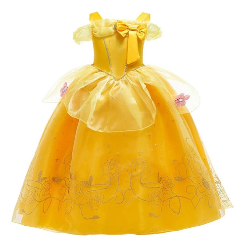 Vestido De Princesa Bella Para Niñas  Con Volantes  Flores