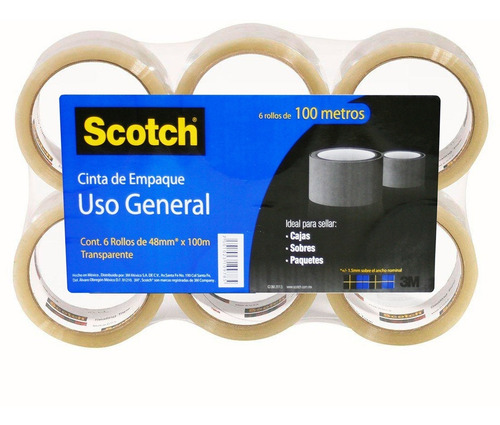 Kit 6 Cinta De Empaque Transparente 100m Scotch 3m Envío Msi