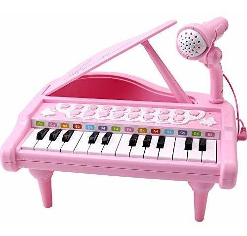 Piano Para Niños Pequeños Color Rosado 24 Teclas Y Microfo