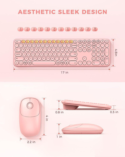 Teclado Y Mouse Inalambricos Con Receptor Usb Y Tipo C Rosa