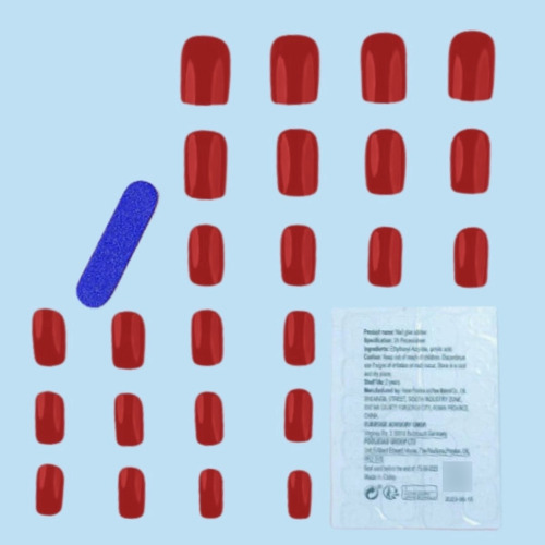Unhas Postiças Médias C/ 24 Unidades Vermelha Autocolantes Cor Vermelho