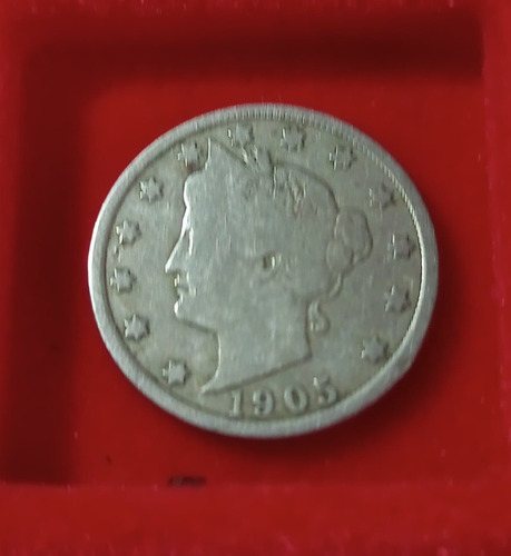 Moneda 5 Centavos Estados Unidos 1905- Liberty Nickel- Fine (Usado)