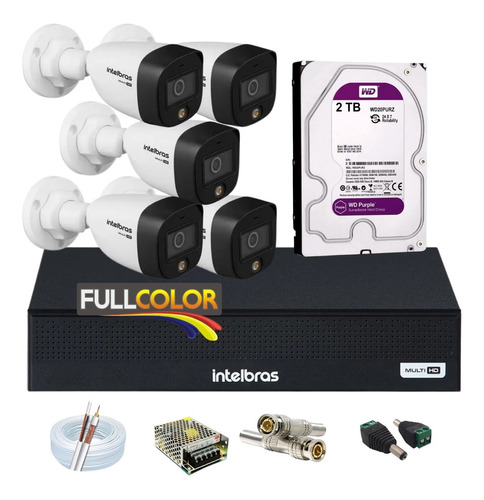 Kit Intelbras 5 Vhd 1220 Full Color Dvr Mhdx 3008c C/hd 2tb