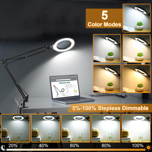 8x Gran Lupa Con Luz Y Soporte, Lámpara De Escritorio Led De