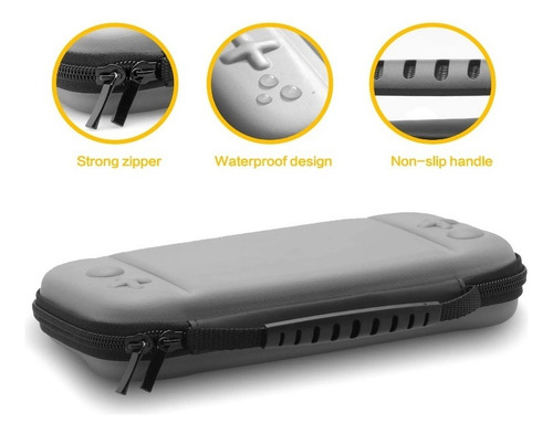 Case Nintendo Switch Lite Com Alça Mão+ 2 Películas De Vidro Cor Cinza