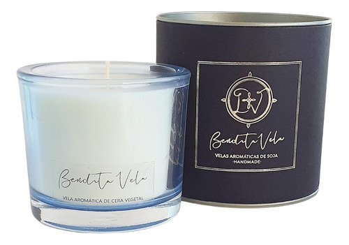 Vela Vegetal Aroma Baunilha Vidro Azul C - Bendita Ve