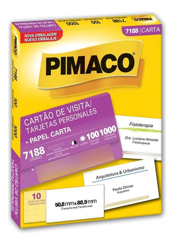 Etiqueta Cartão De Visita 7188 Carta 100fls 50,8x88,9 Pimaco