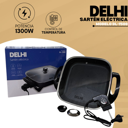 Sartén Olla Eléctrica Antiadherente 1300w Delhi DL-1500 Portatil Color Negro Frecuencia 50