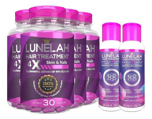 Lunelah Tratamento Cabelo 4x30caps+ampola Capilar 2x30ml