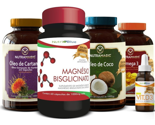 Kit Quarteto Mágico Magnésio Quelato + Vitamina D3 Nutriblue