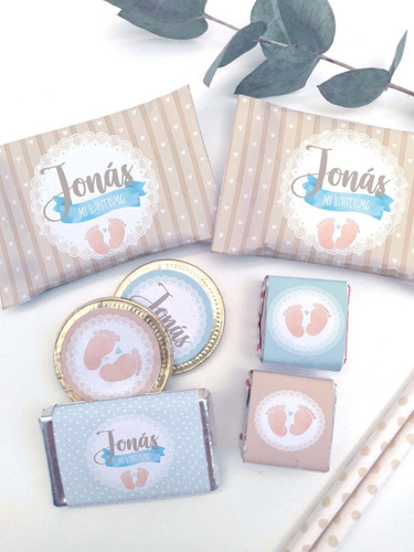 Imagen 3 de 8 de Kit Imprimible Bautismo Baby Shower Bebé Piecitos Huellita