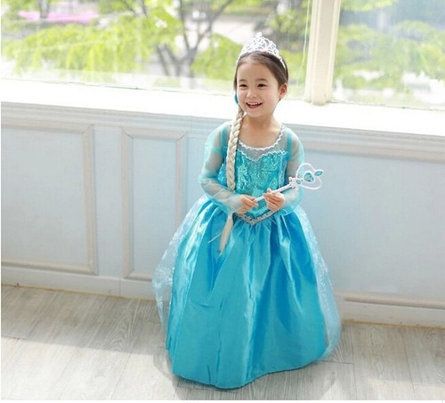 Vestido Fantasia Frozen + Tiara Grátis Princesa Elsa Disney 