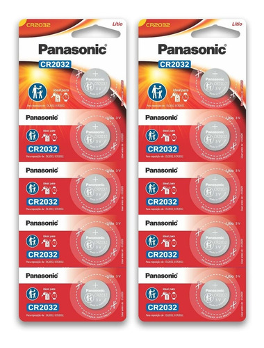 10 Pilhas Baterias Cr2032 3v Panasonic 02 Cartelas