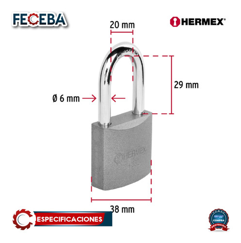 Candado De Hierro 38 Mm Gancho Largo En