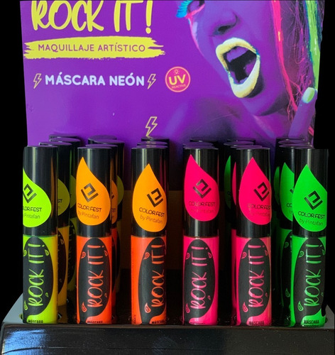 Imagen 6 de 10 de Combo Maquillaje Fluo Pestañas, Esmalte Y Labial Fluor Neon
