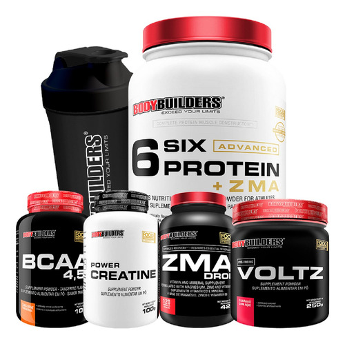 Kit Whey Protein + Pre Treino + Zma + Creatina + Bcaa + Copo Sabor Morango