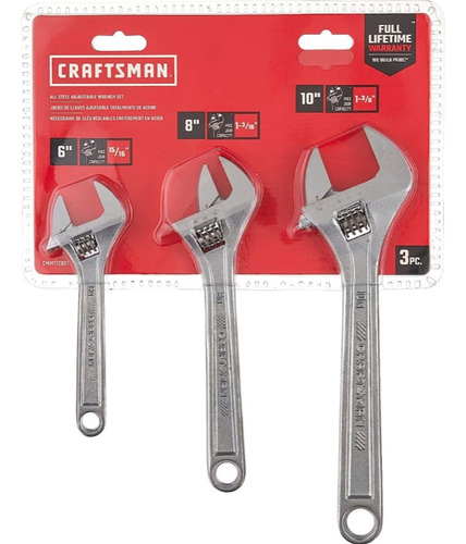 Craftsman ® 3 Llaves Ajustables Pericos 6 8 Y 10 Pulgadas