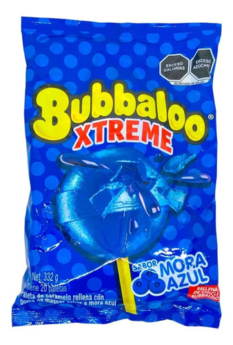 Paleta Bubbaloo Xtreme Sabor Mora Azul 20pzs