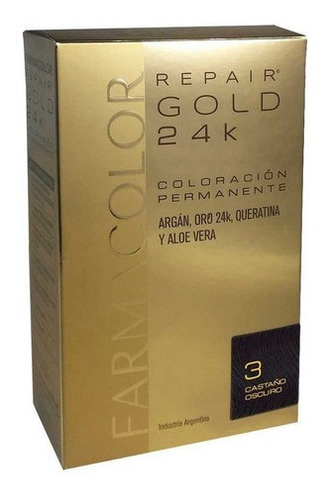  Farmacolor Repair Gold 24k Coloración Permanente Kit 47g Tono 3 castaño oscuro