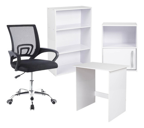 Kit Escritorio Computadora + Silla Ejecutiva Oficina Hogar Color Blanco Material del tapizado Cuero