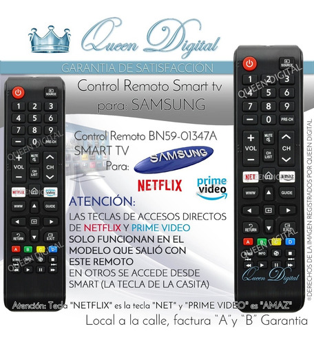 Imagen 3 de 9 de Control Remoto Para Samsung Smart Bn59-01347a Netflix Amazon
