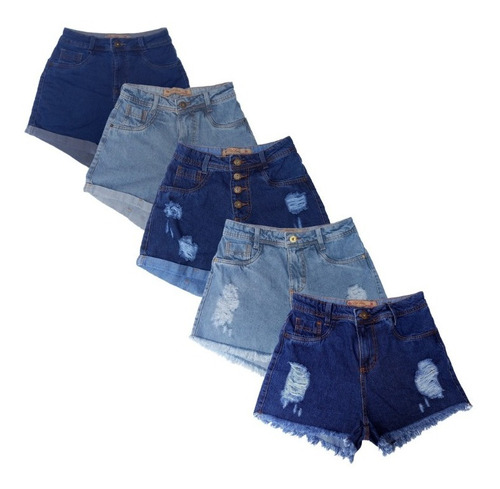 Imagem 1 de 9 de  Short Jeans Feminino Cintura Alta Kit C/5