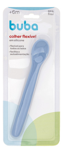 Colher De Silicone Flexível Anatômica Introdução Bebe Buba Cor Azul