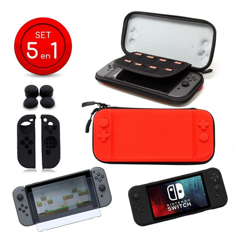 Imagen 1 de 8 de Funda Nintendo Switch Kit 5 En 1 Case Joycon Grips Mica