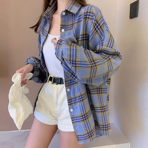 Camisa Blusa Vintage Oversize Estilo Coreano De Manga Ancha